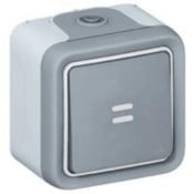 Poussoir étanche NO lumineux 10A Plexo complet IP55 saillie - gris